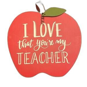 Designs by Kathy Apple Wall Plaque Teacher Red Wood Sign‎ Decor Farmhouse Gifts
